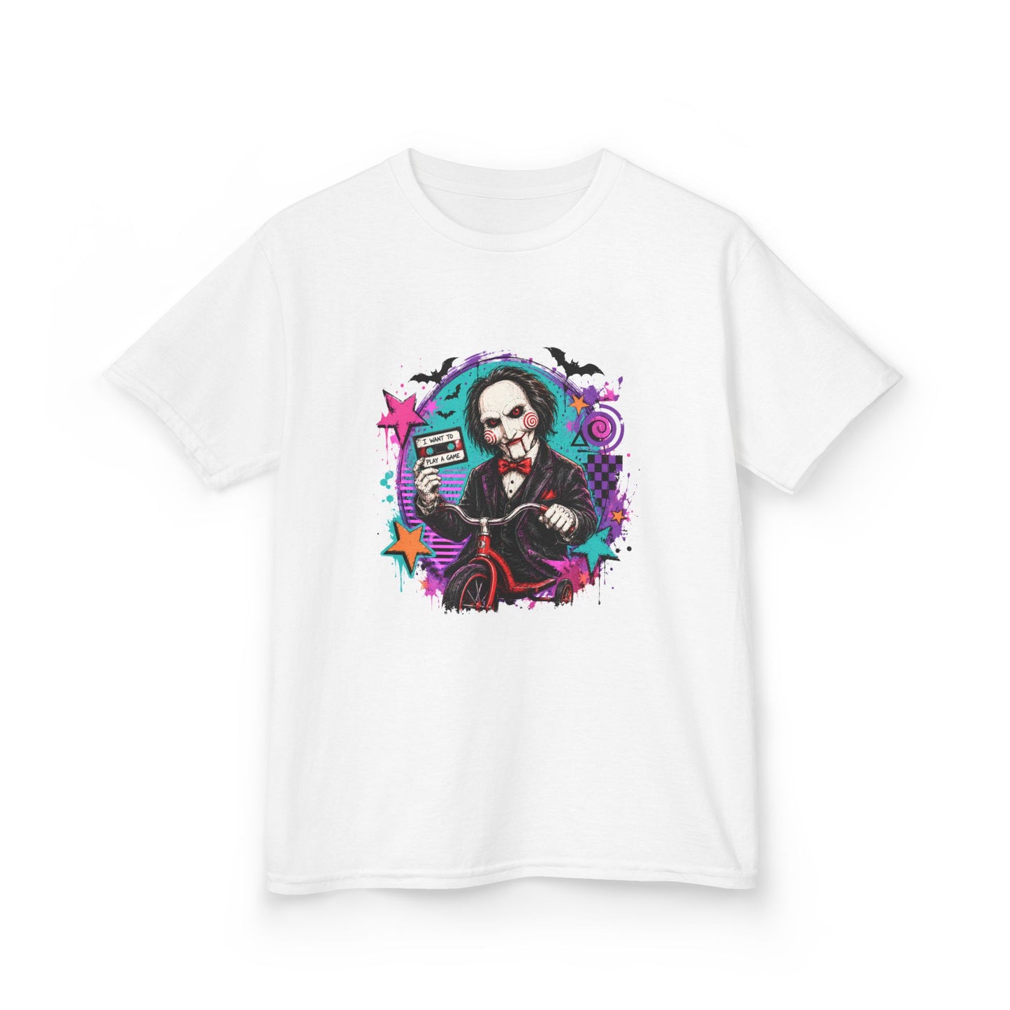 Kids T-Shirt - Colorful Creepy Puppet Horror Design (Saw-Inspired)