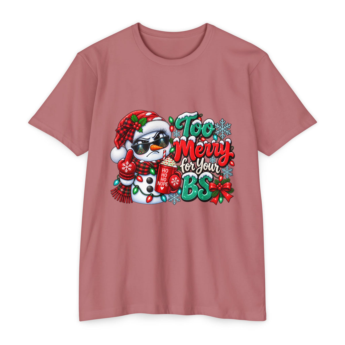 Christmas Penguin T‑Shirt — "Too Merry for Your BS" Funny Holiday Tee