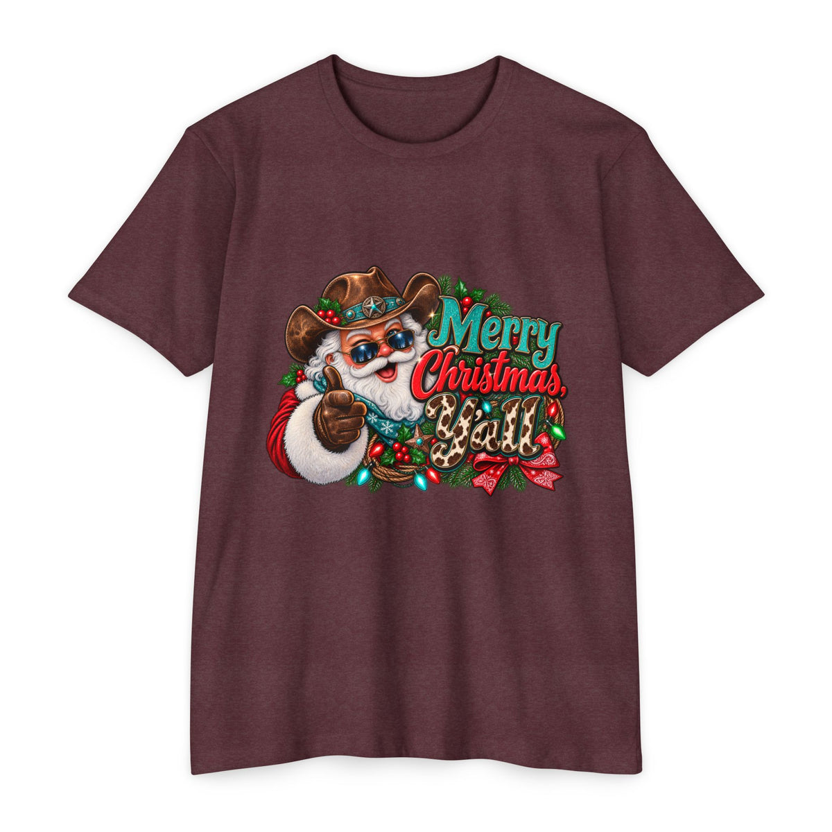 Christmas Cowboy Santa T-Shirt — "Merry Christmas Y'all" Holiday Tee