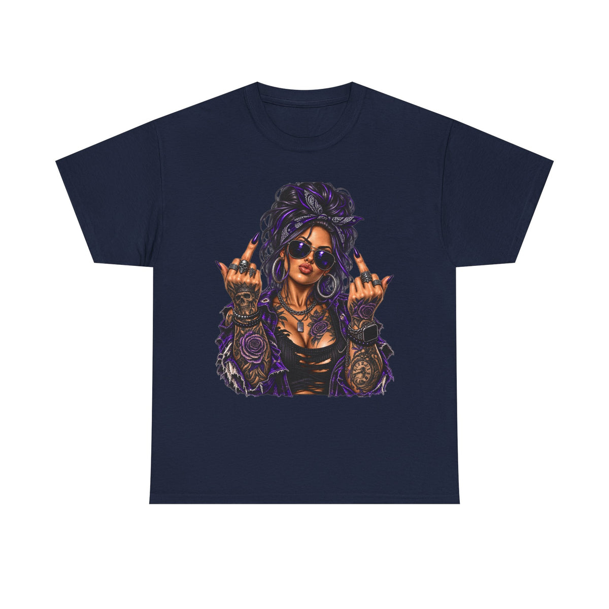 Edgy Femme Rebel Tee — Tattooed Woman Graphic T-Shirt