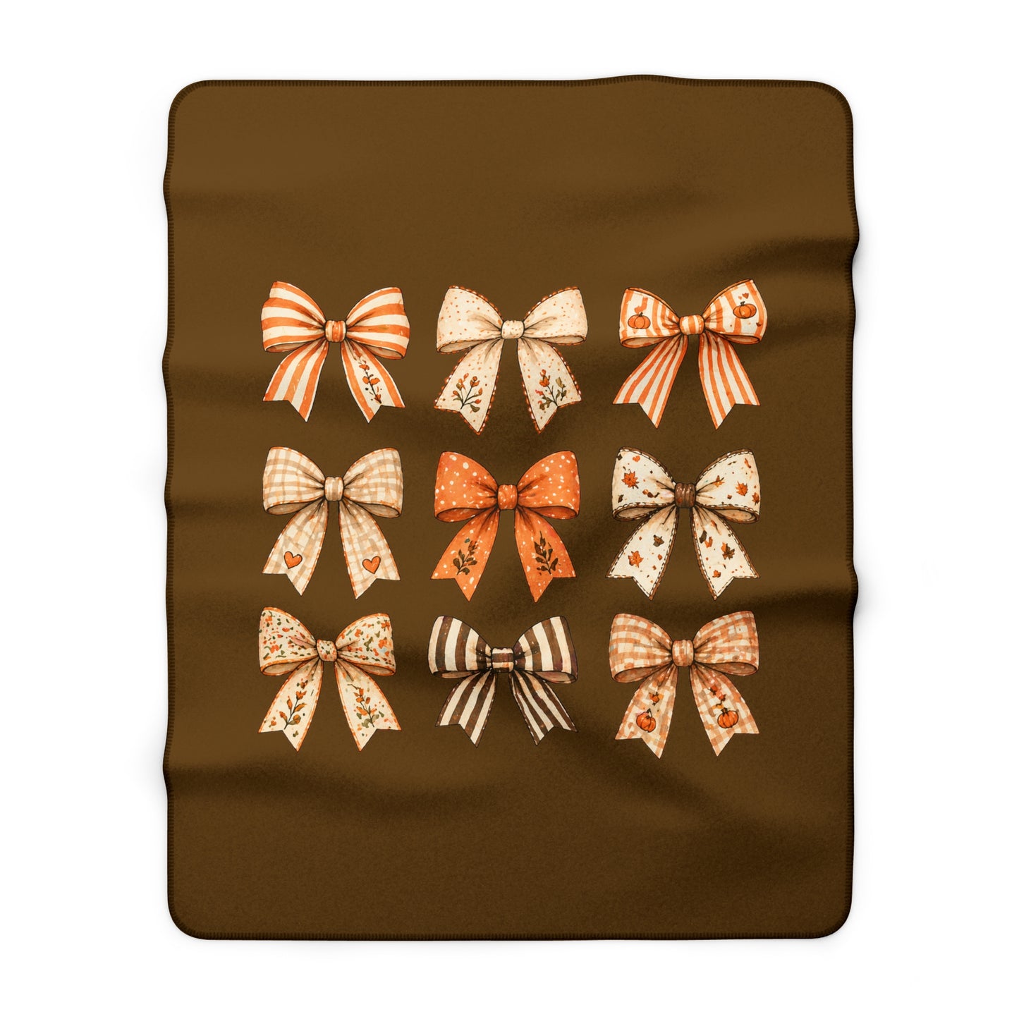 Cozy Autumn Bow Sherpa Blanket — Rustic Orange & Brown Holiday Throw