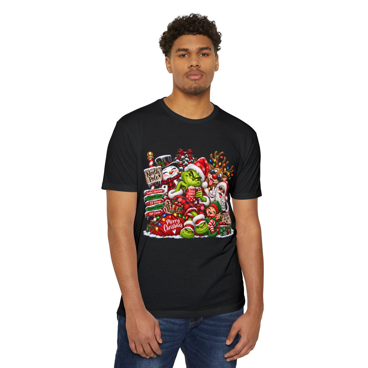 Christmas Grinch Holiday T-Shirt — Festive Santa & Candy Cane Graphic