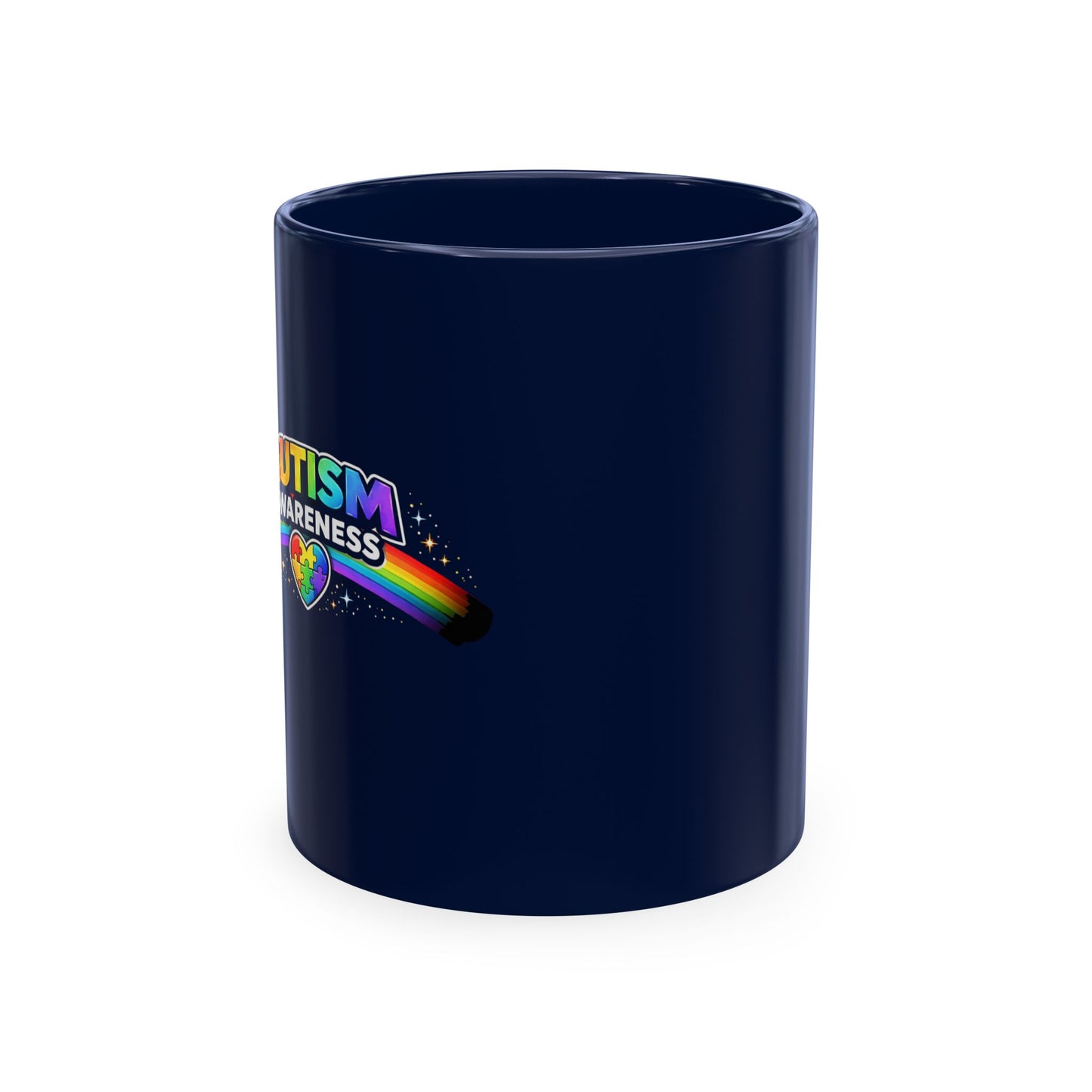 Autism Awareness Ceramic Mug — Rainbow Heart Puzzle Support Cup