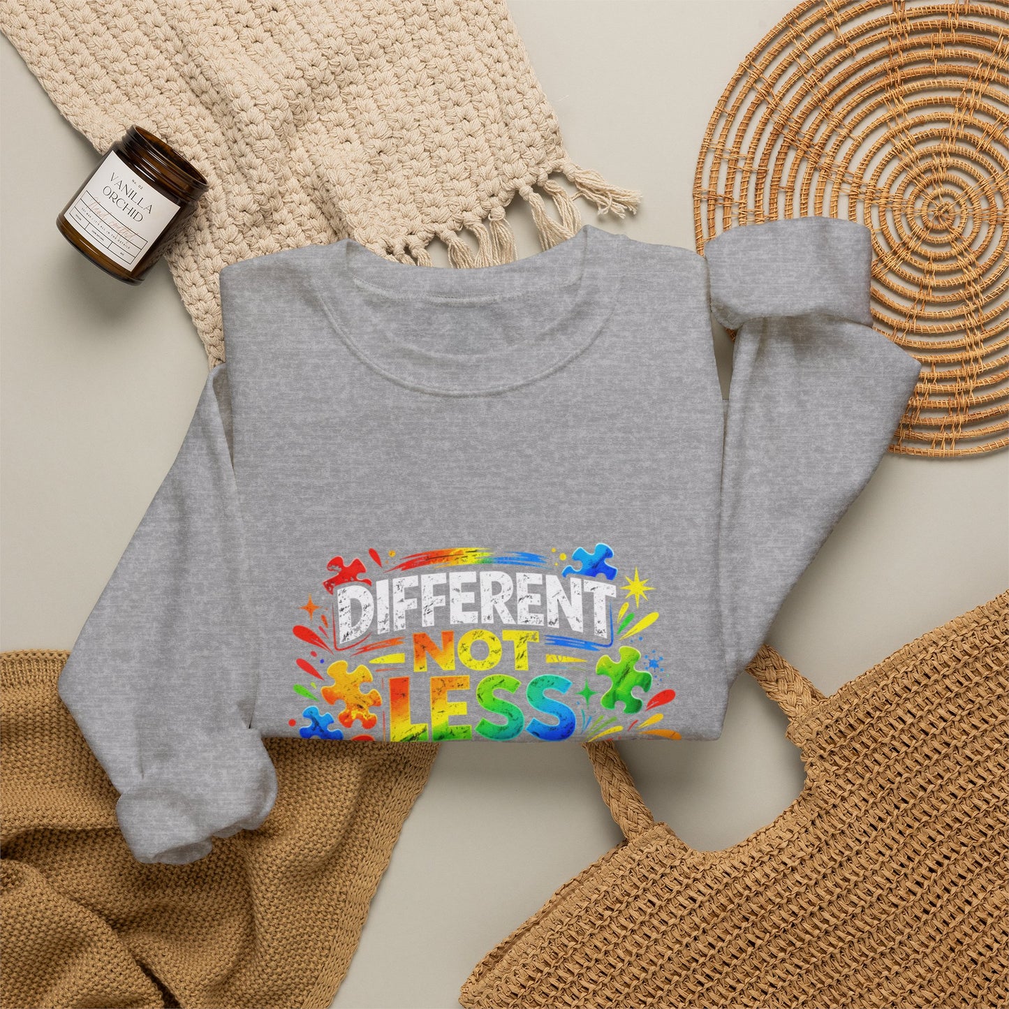 Autism Awareness Crewneck — "Different Not Less" Rainbow Sweatshirt