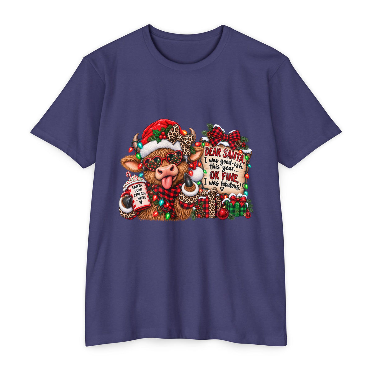Christmas Cow T-Shirt — "Dear Santa I Was Good(ish)" Funny Holiday Tee