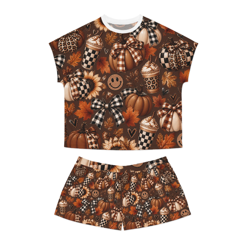 Women's Fall Pumpkin Pajama Set — Cozy Plaid Pumpkin & Latte Print