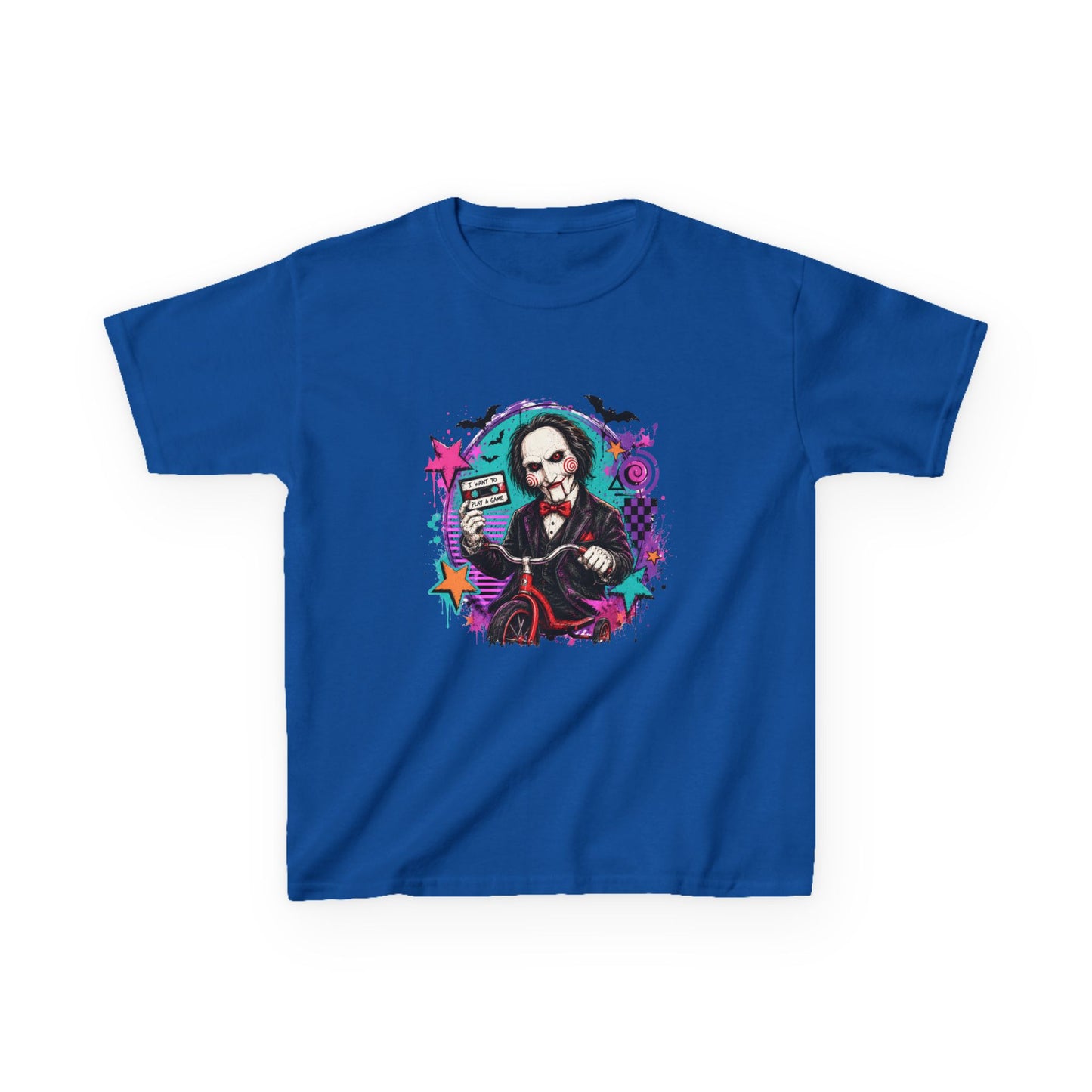 Kids T-Shirt - Colorful Creepy Puppet Horror Design (Saw-Inspired)