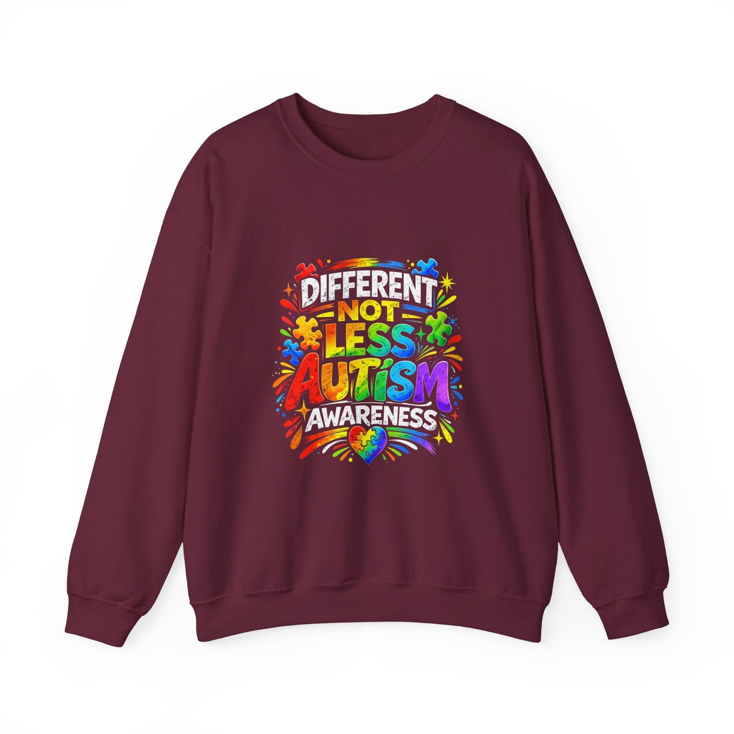 Autism Awareness Crewneck — "Different Not Less" Rainbow Sweatshirt