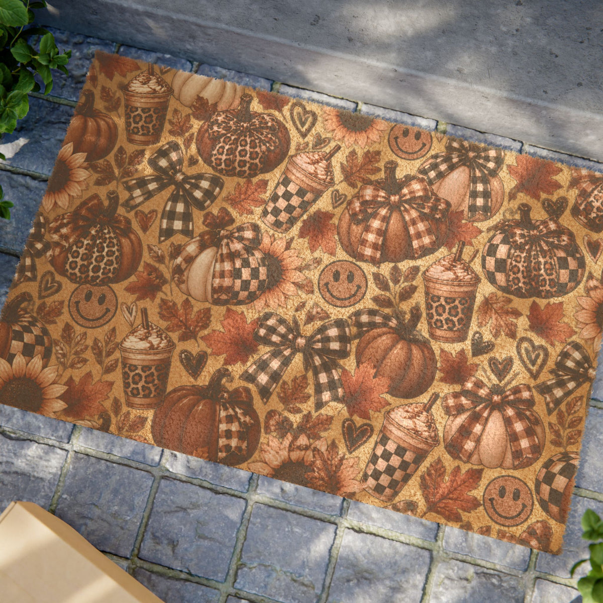 Autumn Pumpkin & Sunflower Doormat — Rustic Fall Welcome Mat
