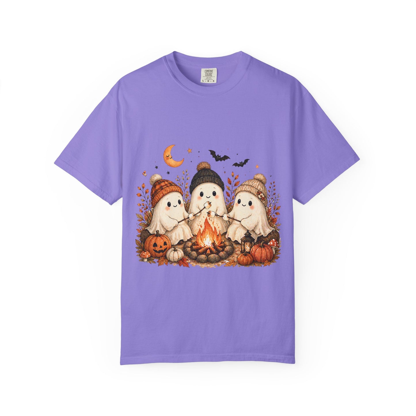 Halloween Ghost Trio Campfire T-Shirt — Cute Spooky Pumpkin Tee