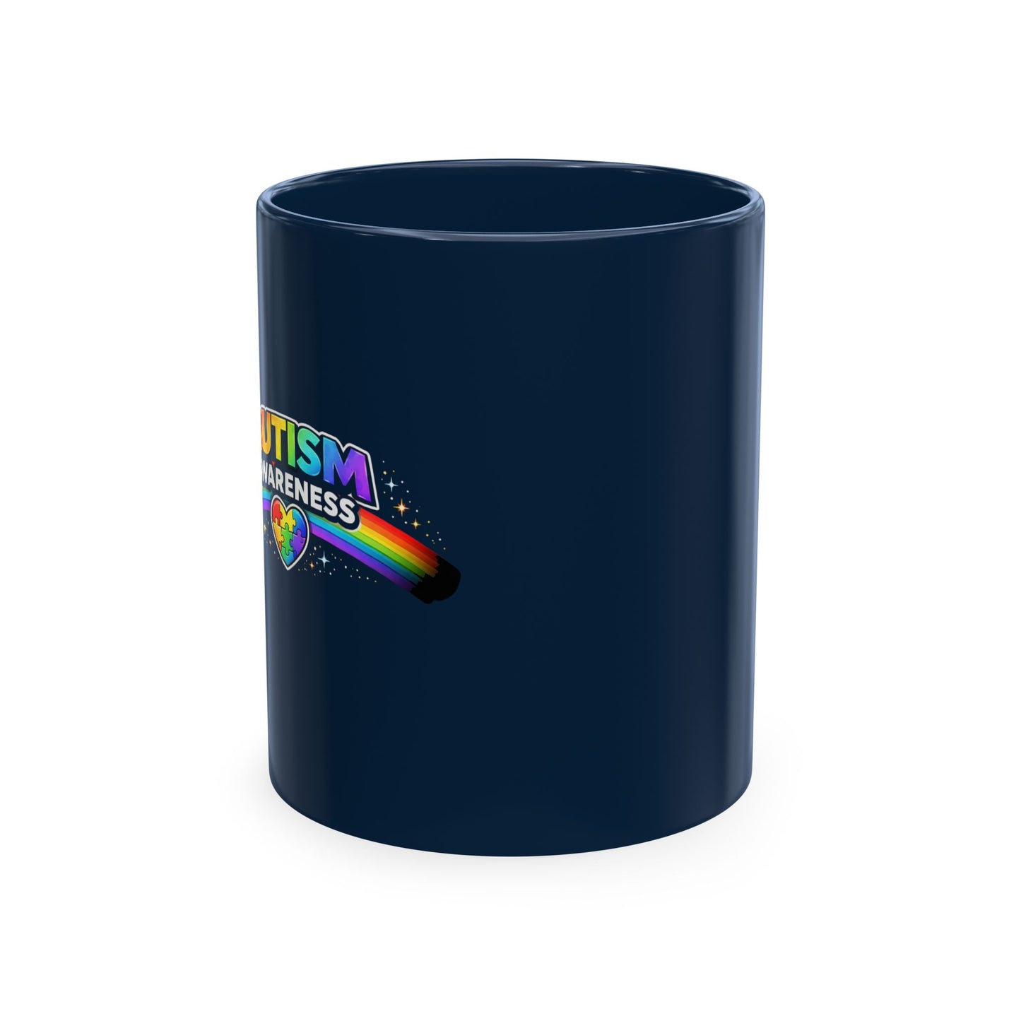Autism Awareness Ceramic Mug — Rainbow Heart Puzzle Support Cup