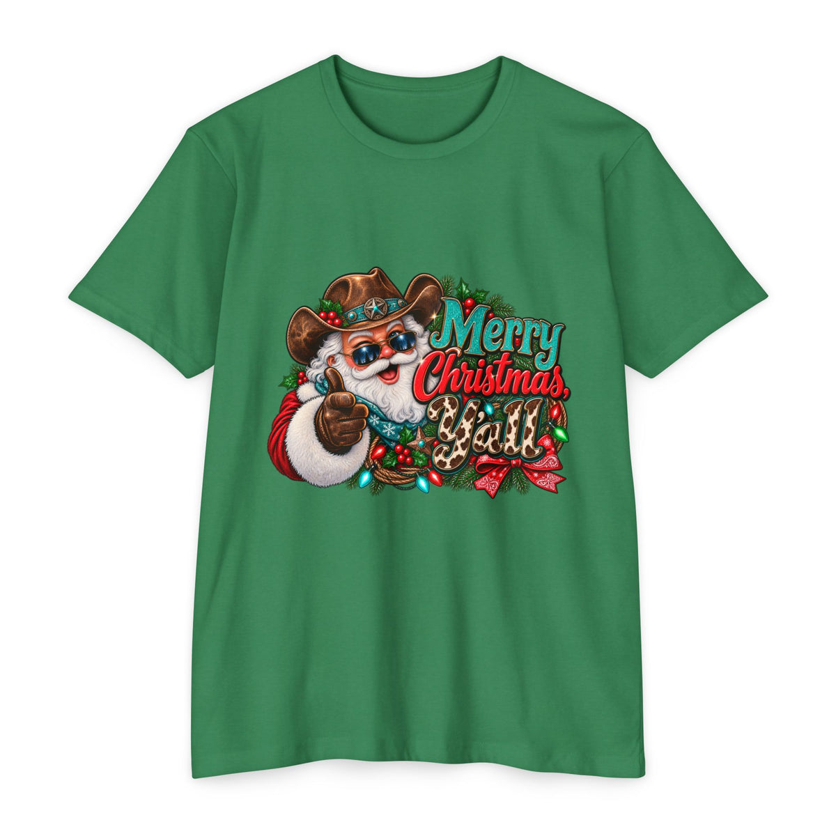Christmas Cowboy Santa T-Shirt — "Merry Christmas Y'all" Holiday Tee