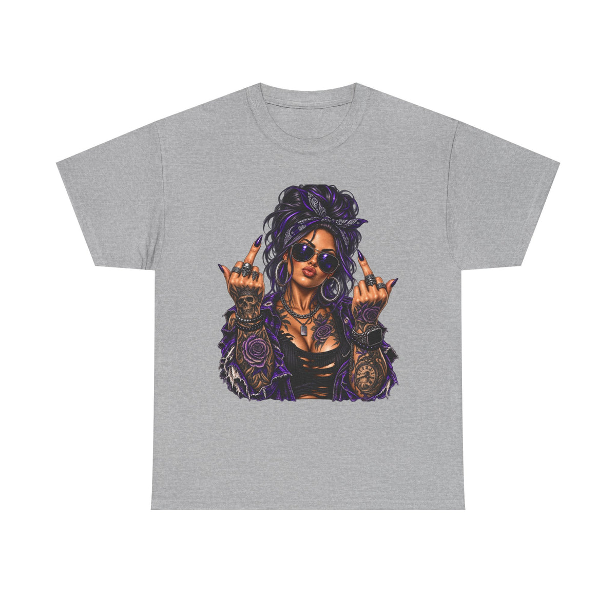 Edgy Femme Rebel Tee — Tattooed Woman Graphic T-Shirt