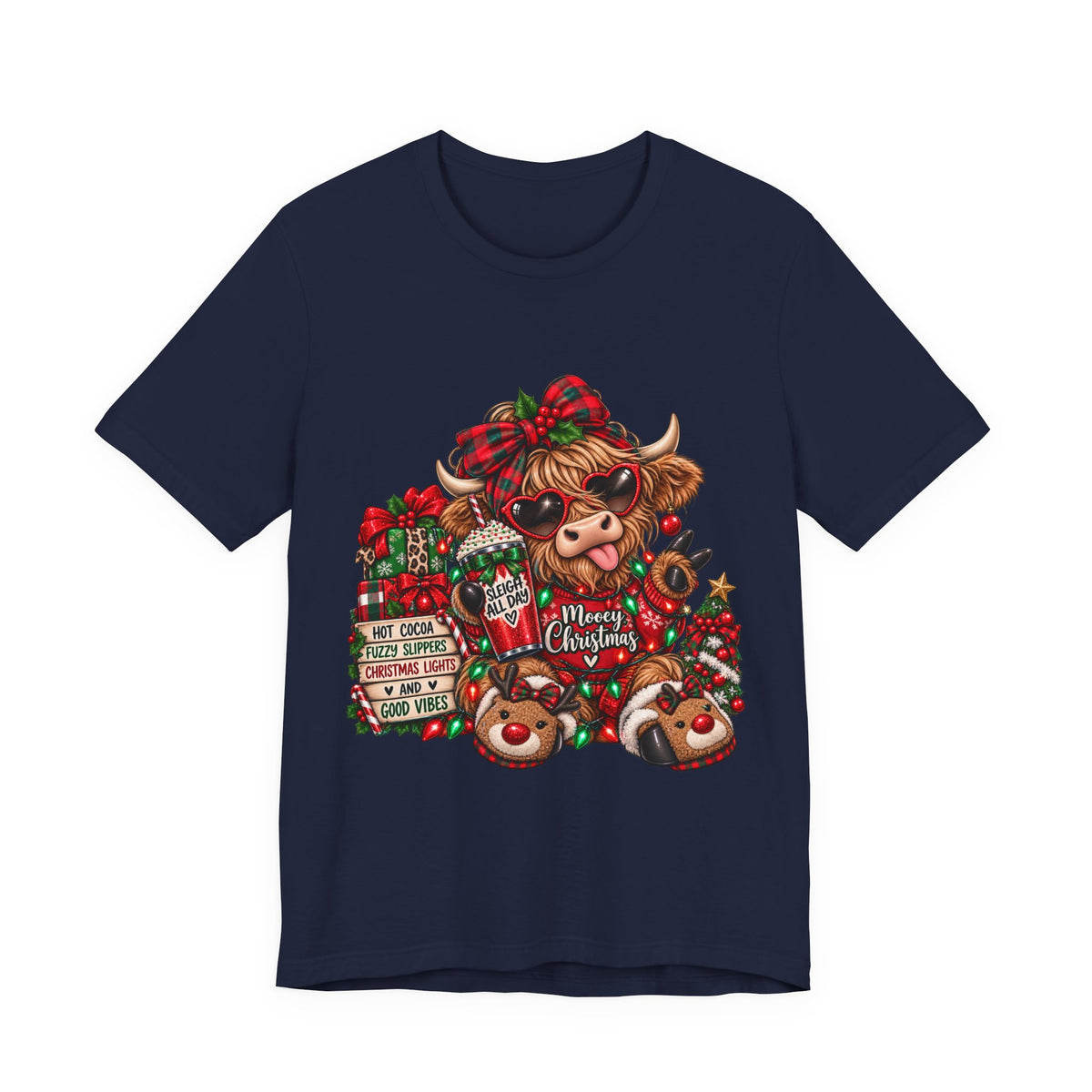 Christmas Cow Graphic Tee — Merry Christmas Plaid Highland Cow Holiday T-Shirt