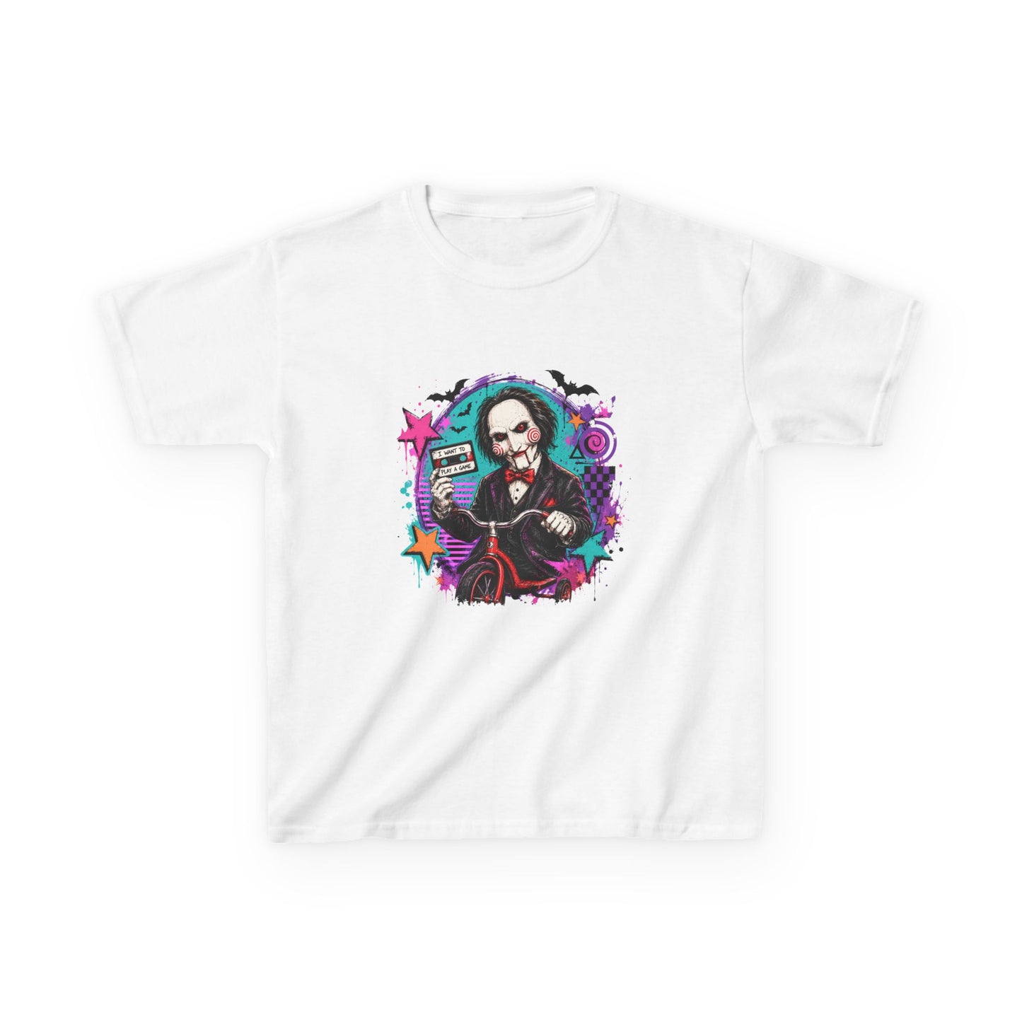 Kids T-Shirt - Colorful Creepy Puppet Horror Design (Saw-Inspired)