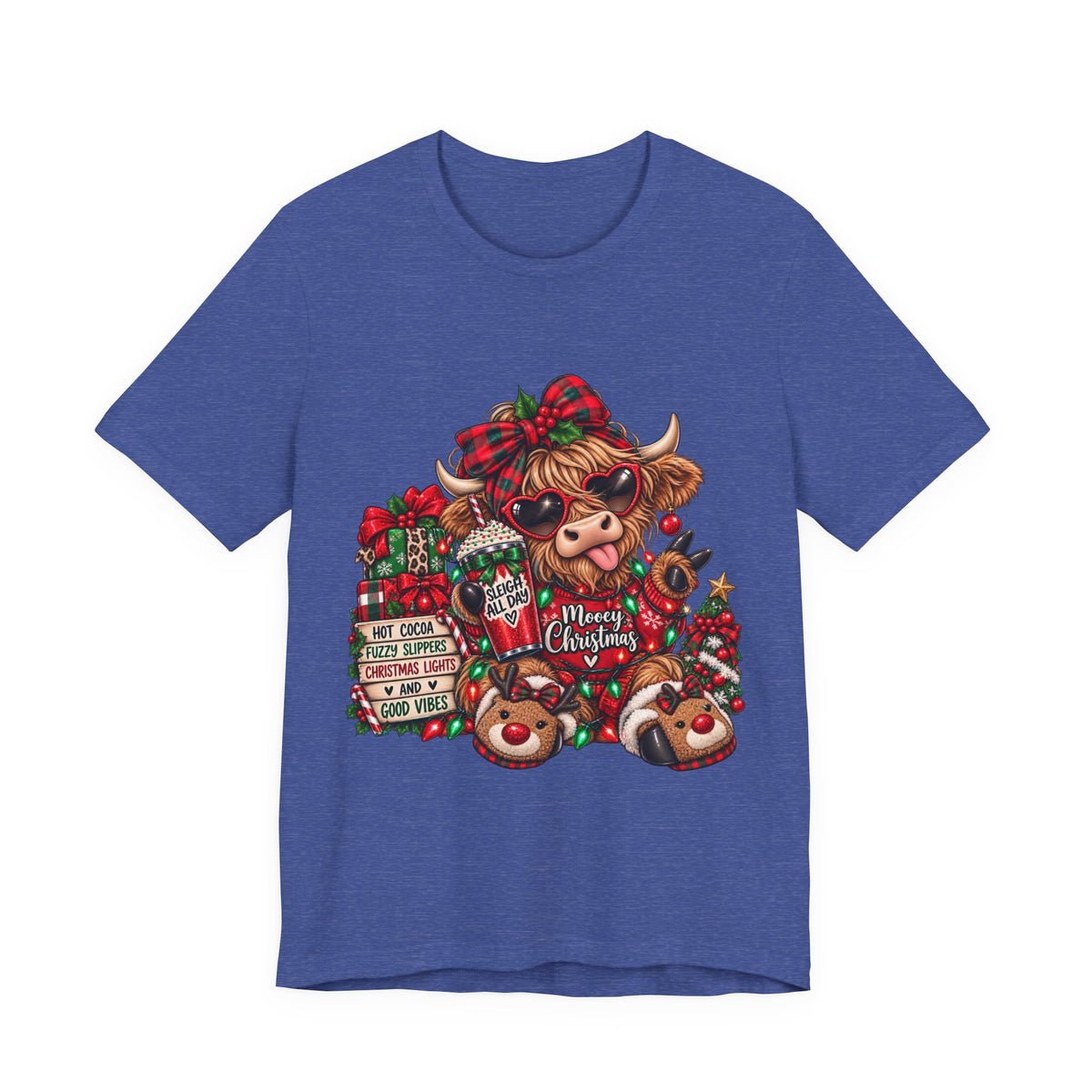 Christmas Cow Graphic Tee — Merry Christmas Plaid Highland Cow Holiday T-Shirt