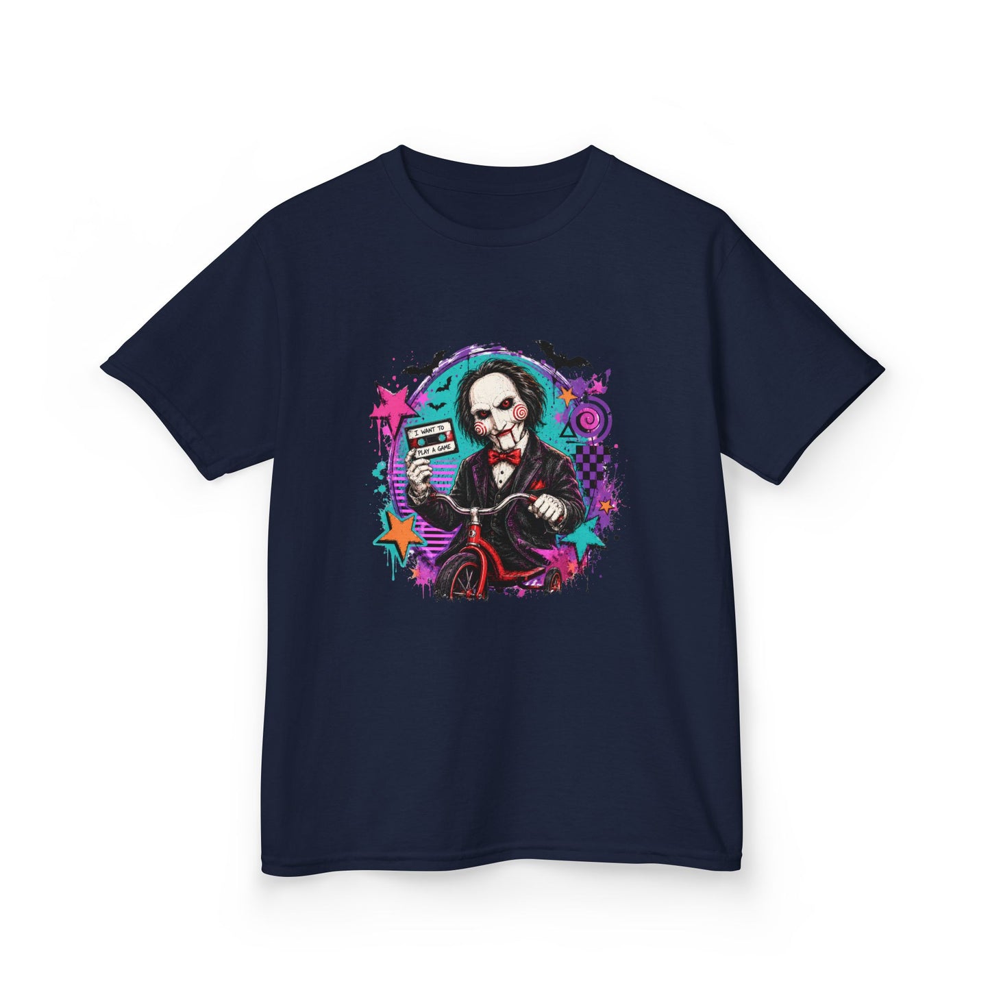 Kids T-Shirt - Colorful Creepy Puppet Horror Design (Saw-Inspired)