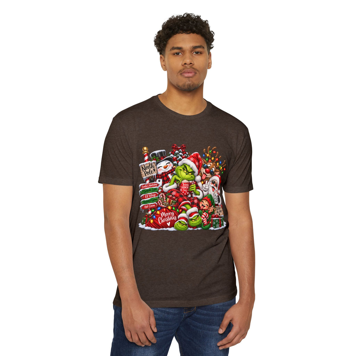 Christmas Grinch Holiday T-Shirt — Festive Santa & Candy Cane Graphic