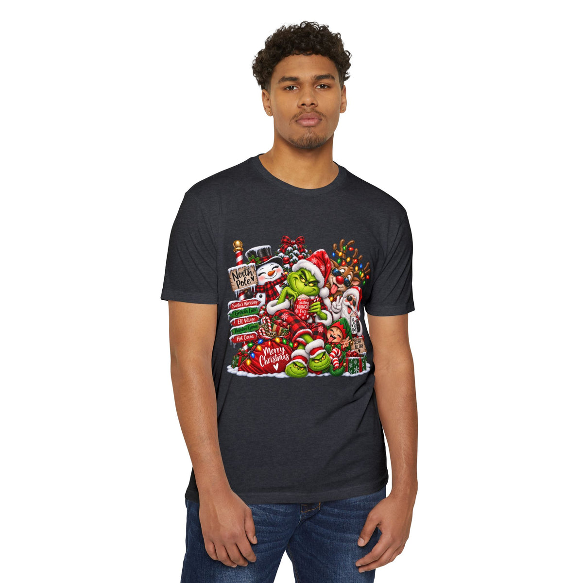 Christmas Grinch Holiday T-Shirt — Festive Santa & Candy Cane Graphic