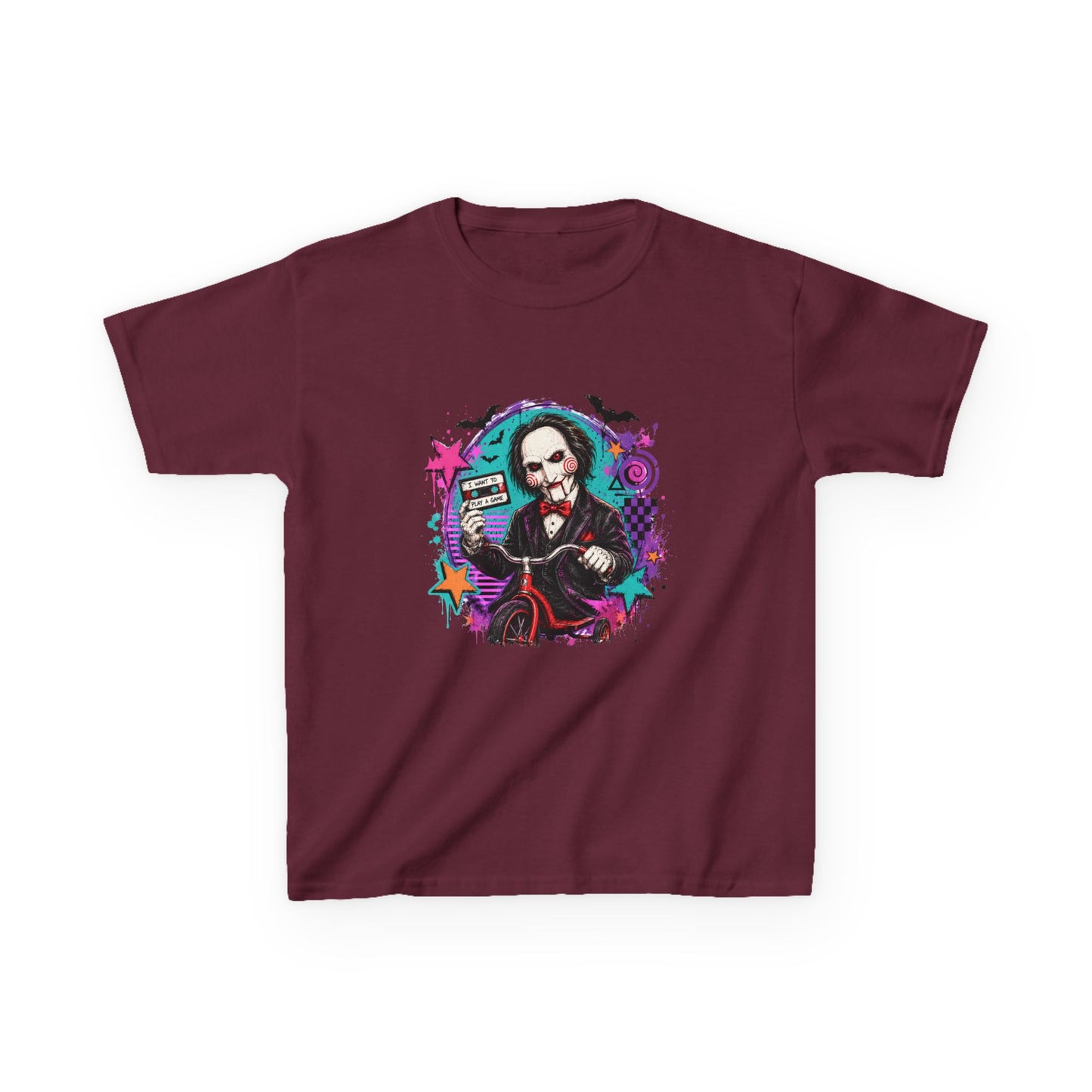 Kids T-Shirt - Colorful Creepy Puppet Horror Design (Saw-Inspired)
