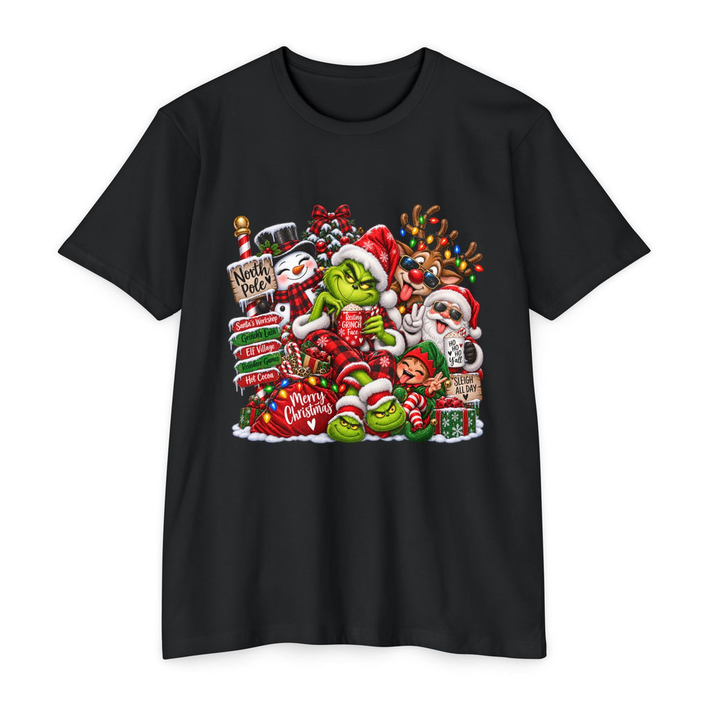 Christmas Grinch Holiday T-Shirt — Festive Santa & Candy Cane Graphic