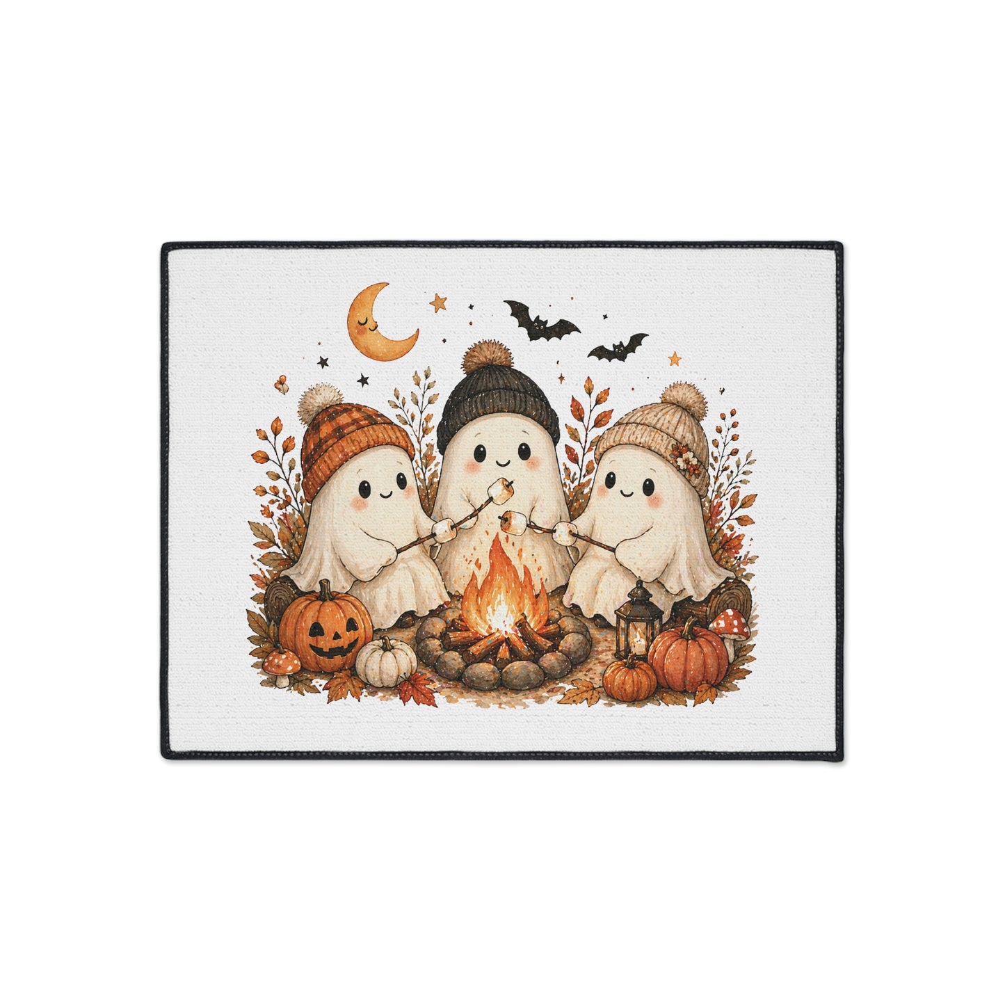 Halloween Ghosts Floor Mat — Cute Campfire Pumpkin Welcome Rug