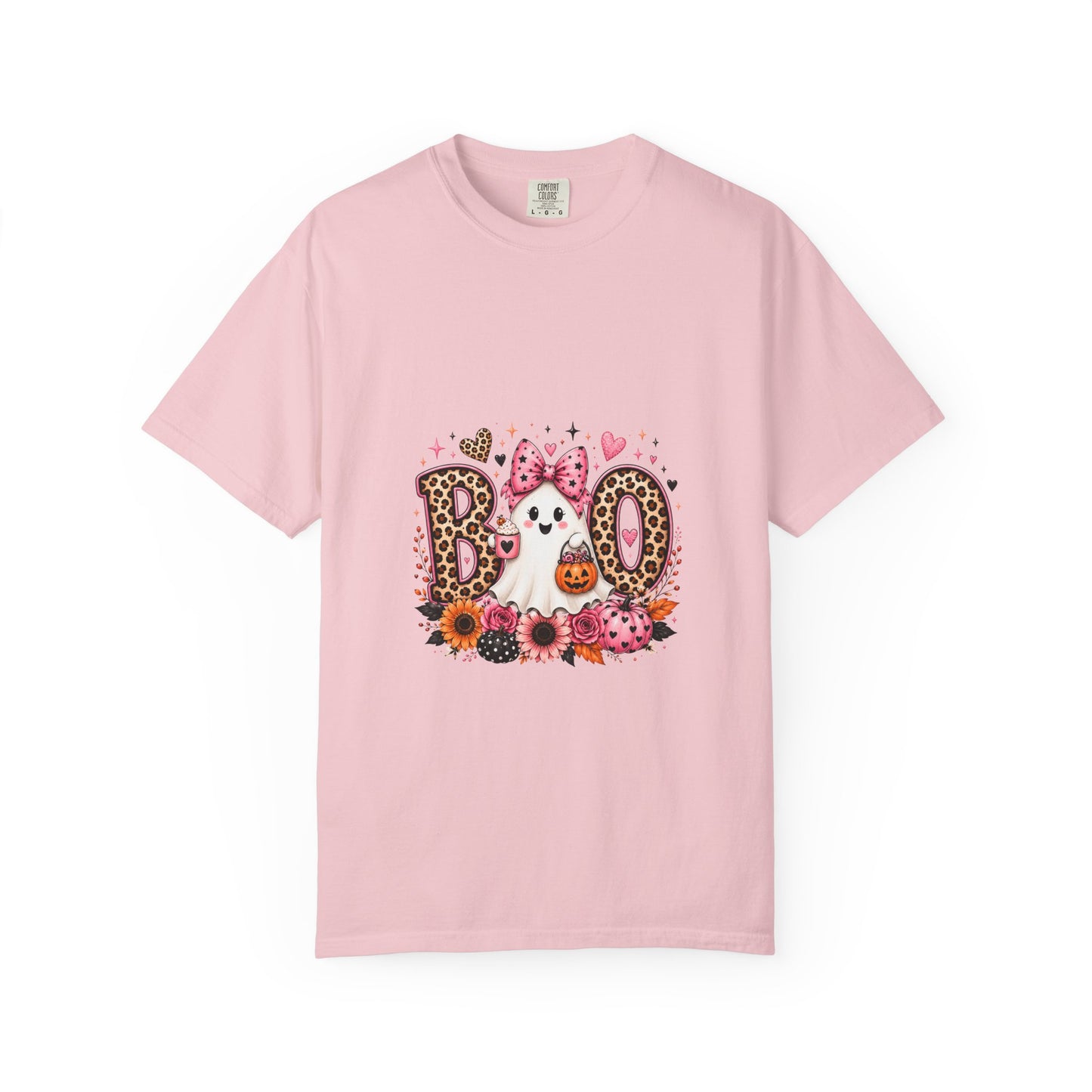 Boo Floral Ghost T-Shirt — Cute Pink Leopard Halloween Tee