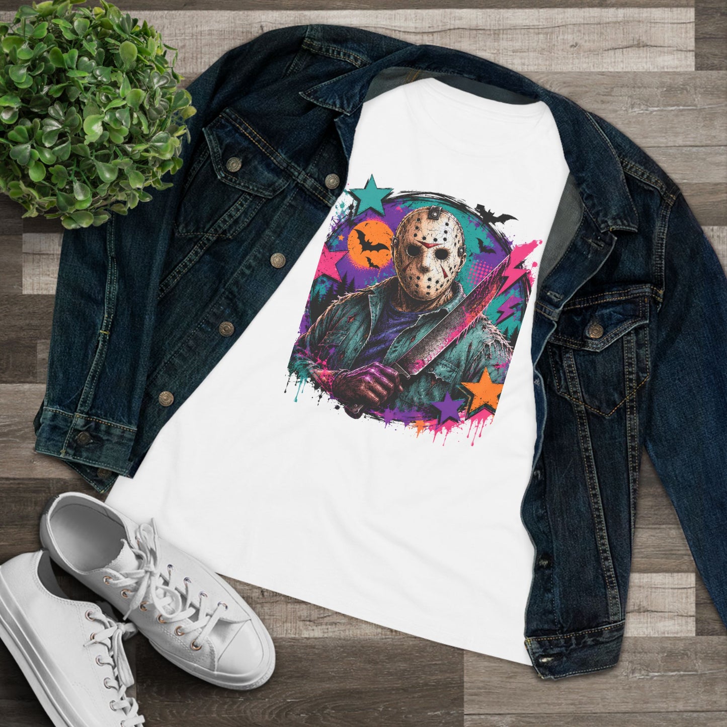 Horror Retro Jason Tee — Neon Slasher Halloween Women’s T-Shirt