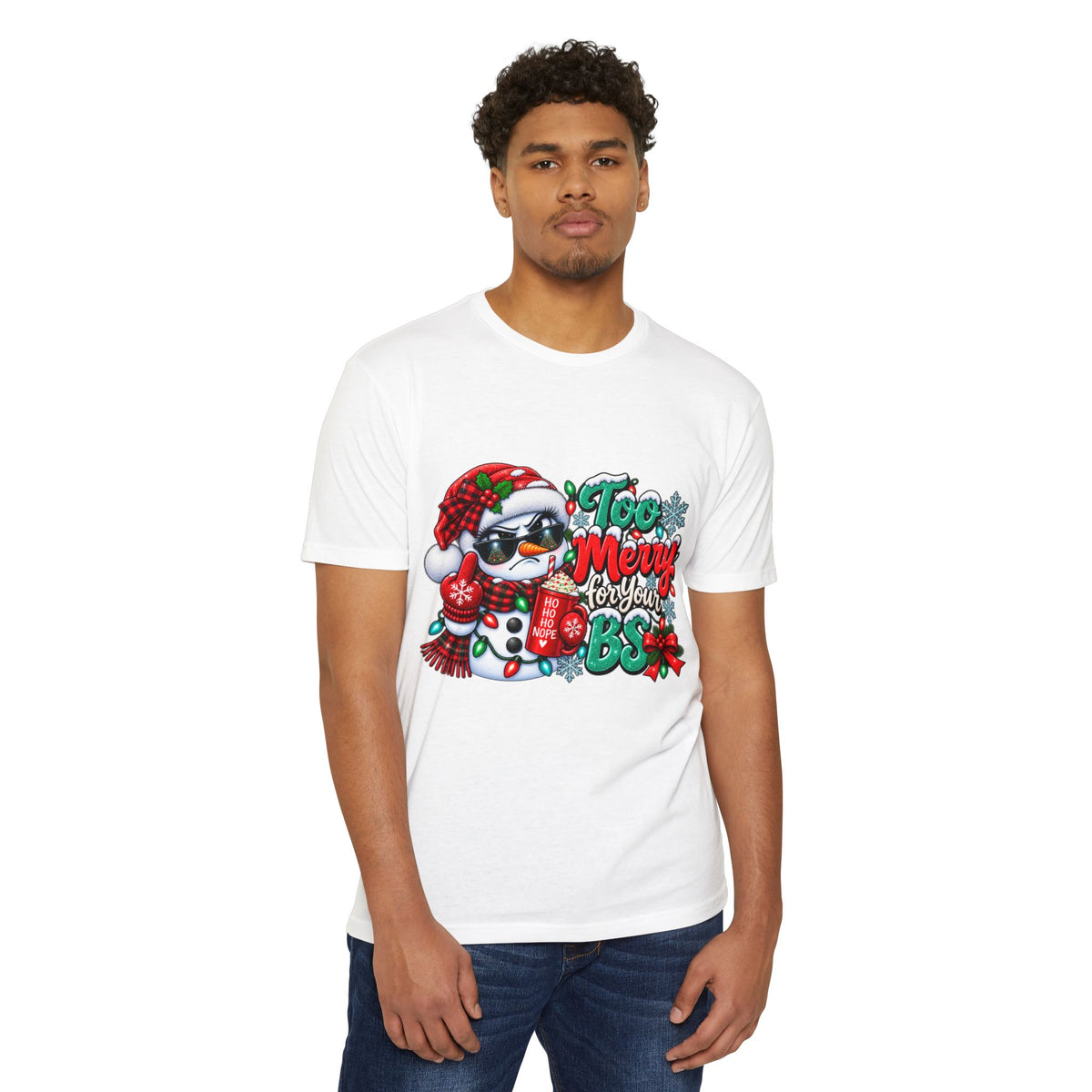 Christmas Penguin T‑Shirt — "Too Merry for Your BS" Funny Holiday Tee