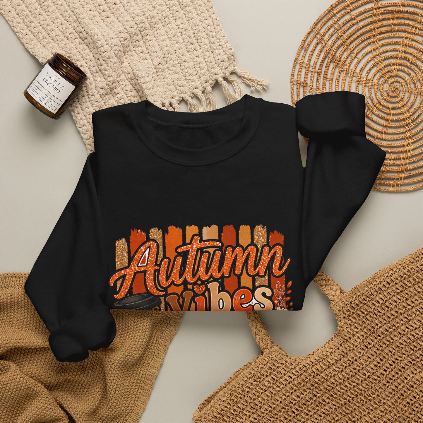 Autumn Vibes Sweatshirt — Cozy Fall Pumpkin & Plaid Graphic Crewneck