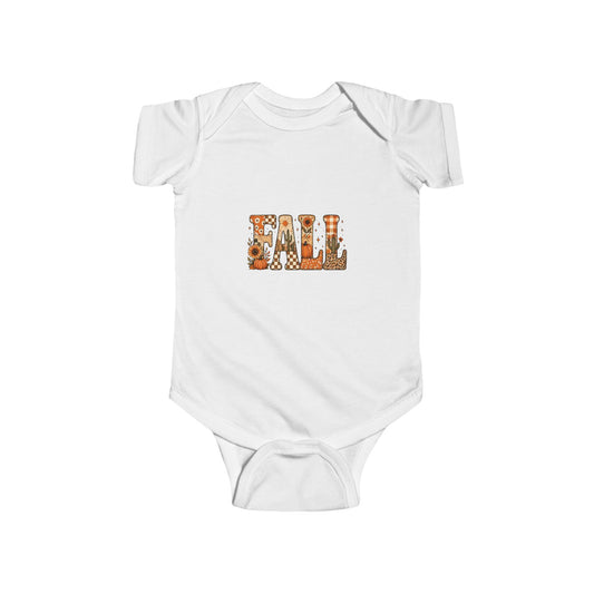 Fall Floral Infant Bodysuit — "FALL" Pumpkin & Leaves Baby Onesie