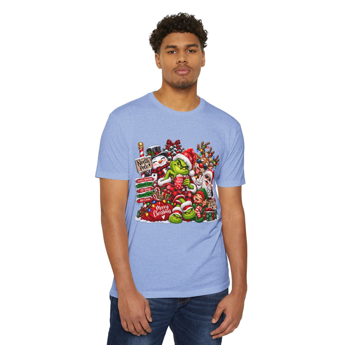 Christmas Grinch Holiday T-Shirt — Festive Santa & Candy Cane Graphic