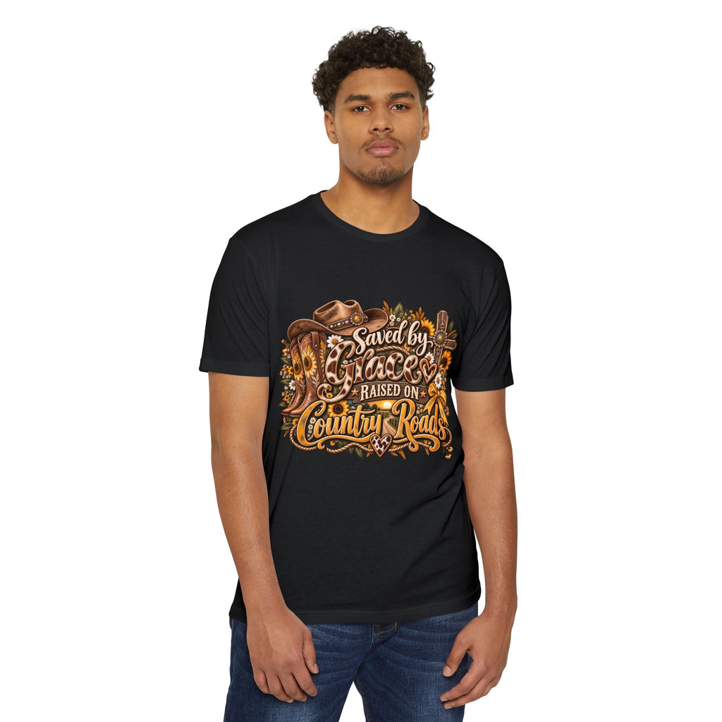 Saved by Grace Raised on Country Roads T-Shirt