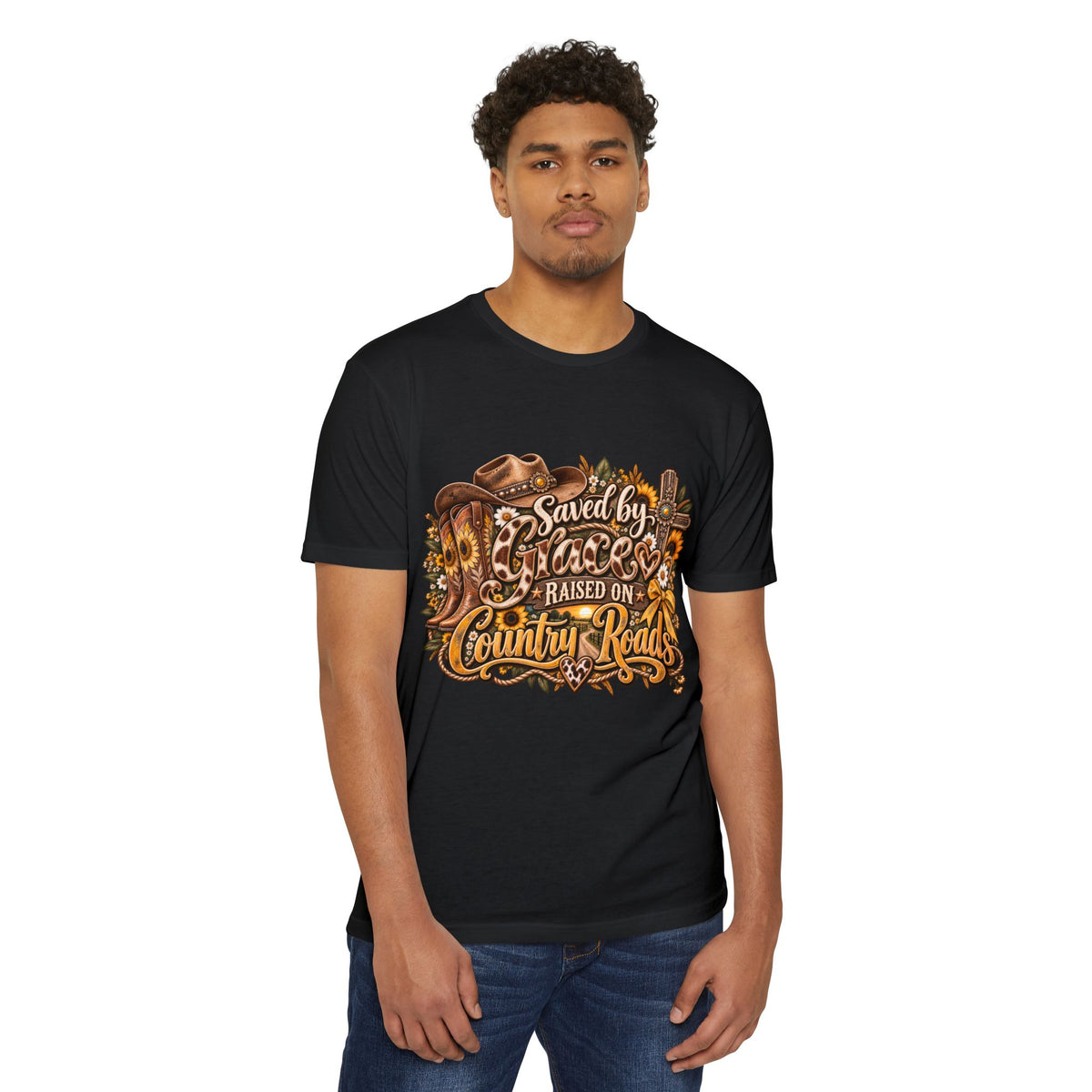 Saved by Grace Raised on Country Roads T-Shirt