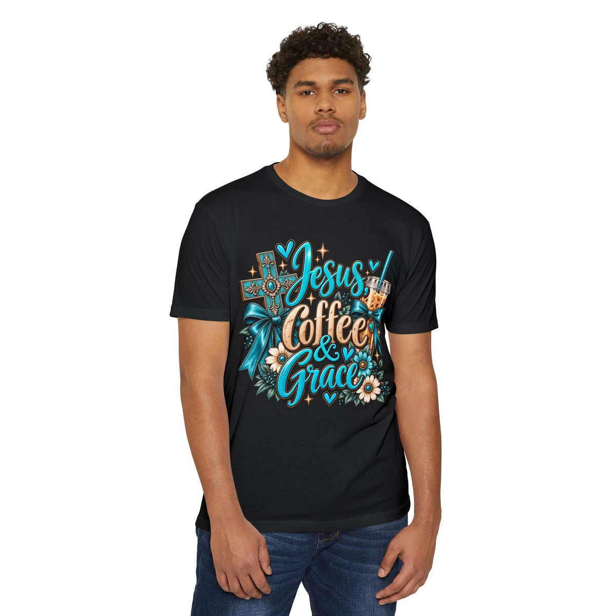 Jesus, Coffee & Grace T-Shirt — Christian Faith Coffee Tee