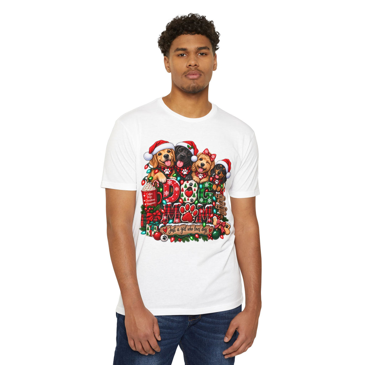 Christmas Dog Mom T-Shirt — Cute Puppies in Santa Hats Holiday Tee