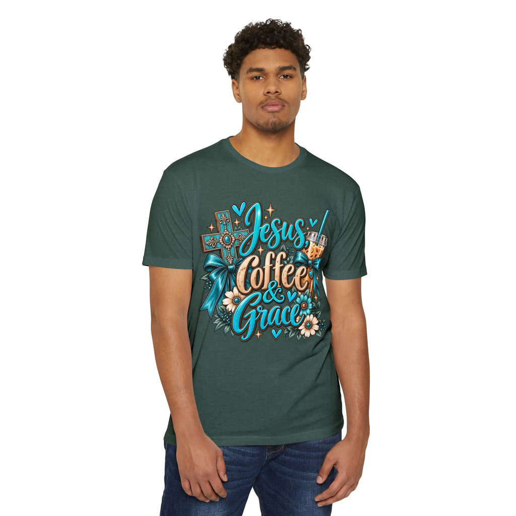 Jesus, Coffee & Grace T-Shirt — Christian Faith Coffee Tee