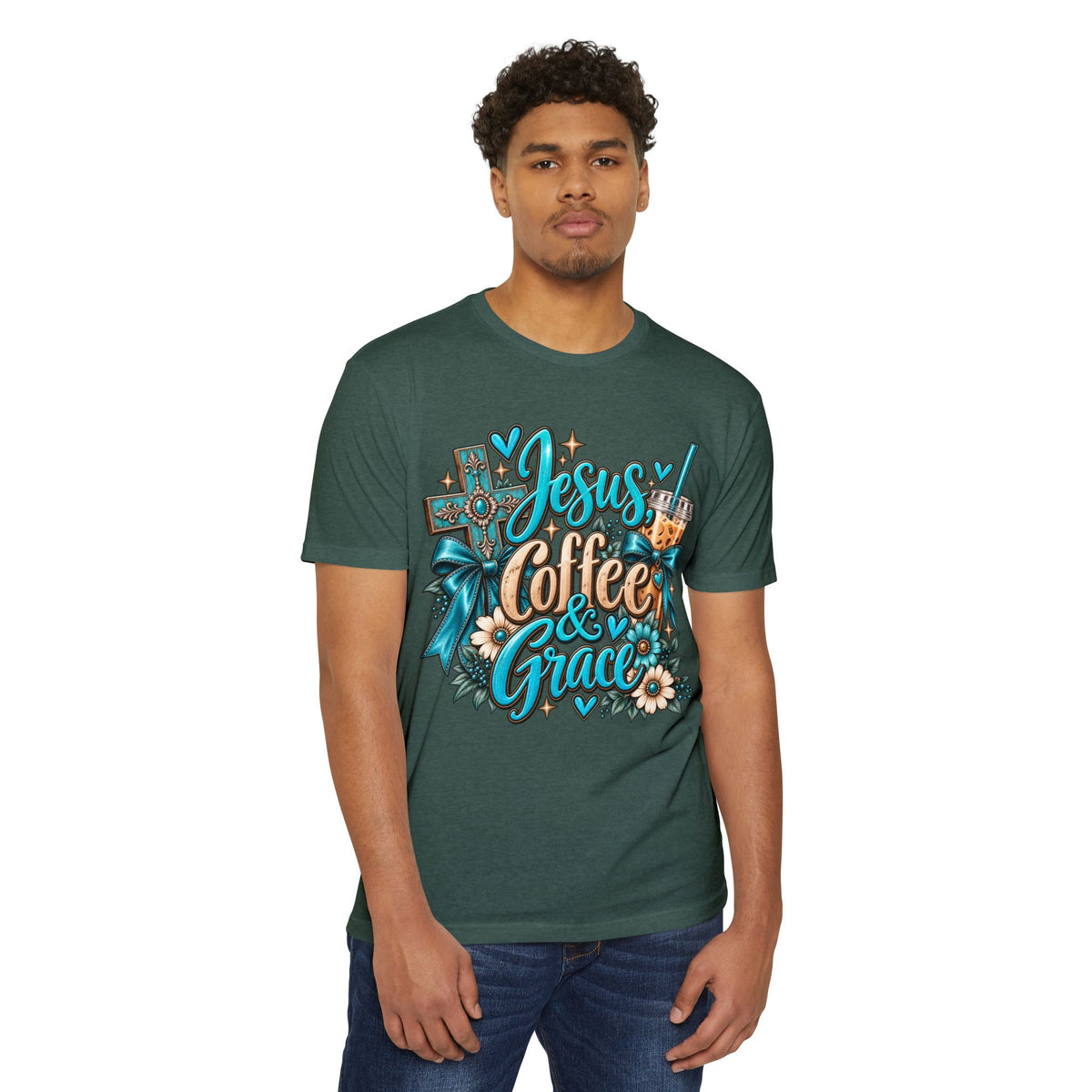 Jesus, Coffee & Grace T-Shirt — Christian Faith Coffee Tee