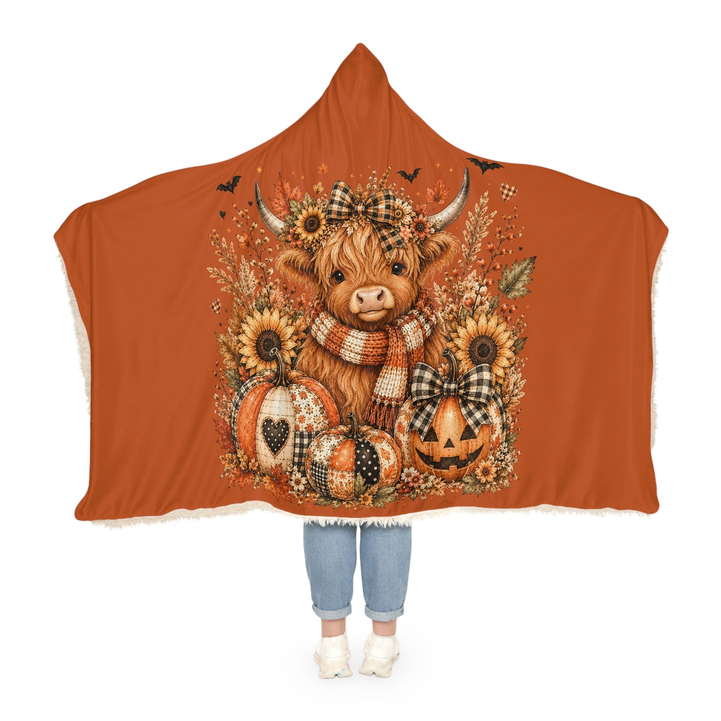 Halloween Highland Cow Hooded Blanket – Autumn Pumpkin Snuggle Throw