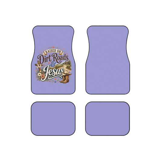Raised on Dirt Roads & Jesus Car Floor Mats (Set of 4) — Lavender Christian Truck/Crossover Interior Accessory