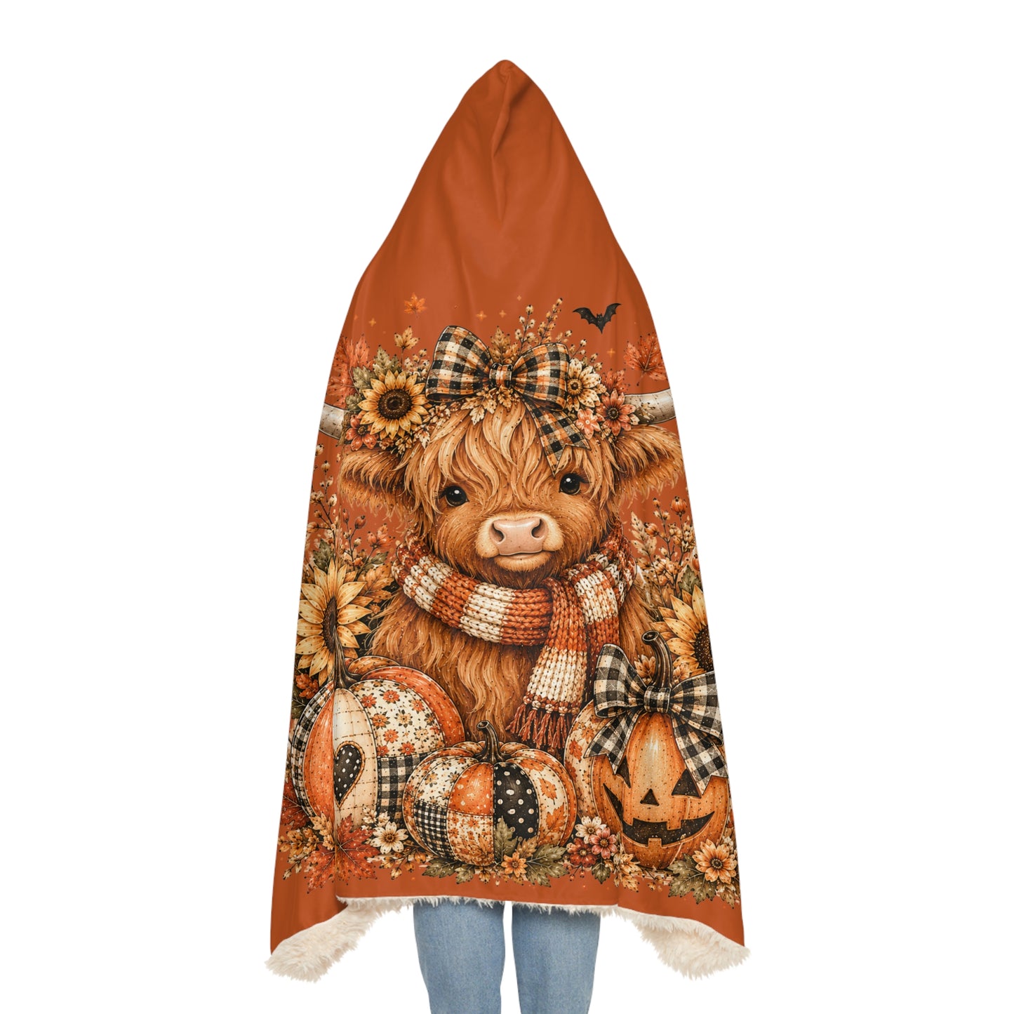 Halloween Highland Cow Hooded Blanket – Autumn Pumpkin Snuggle Throw