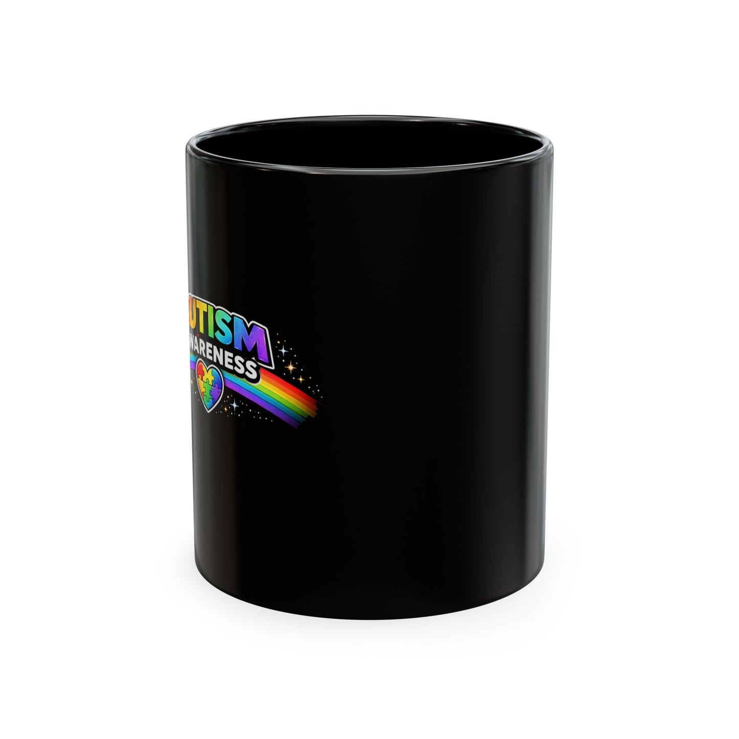 Autism Awareness Ceramic Mug — Rainbow Heart Puzzle Support Cup