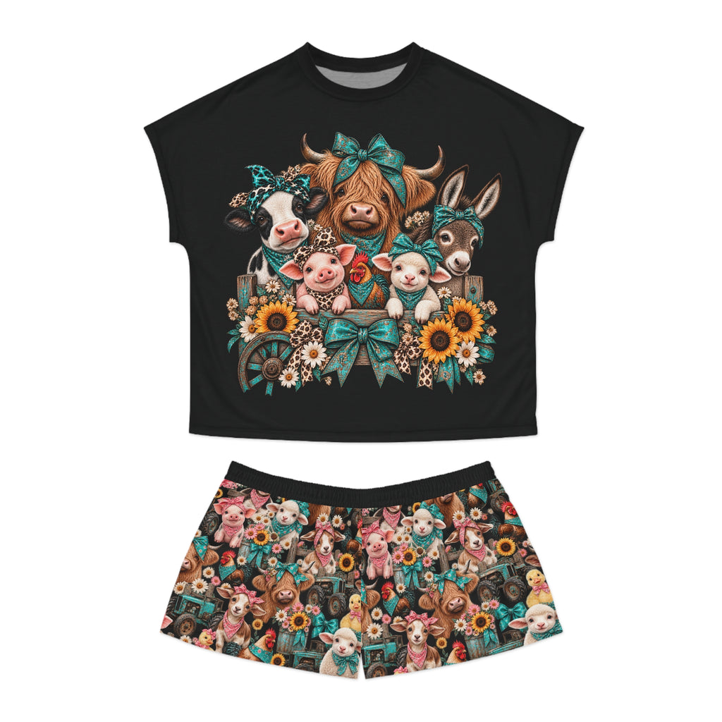 Farm Animal Pajama Set — Cute Cow, Pig & Sheep Shorts Sleepwear