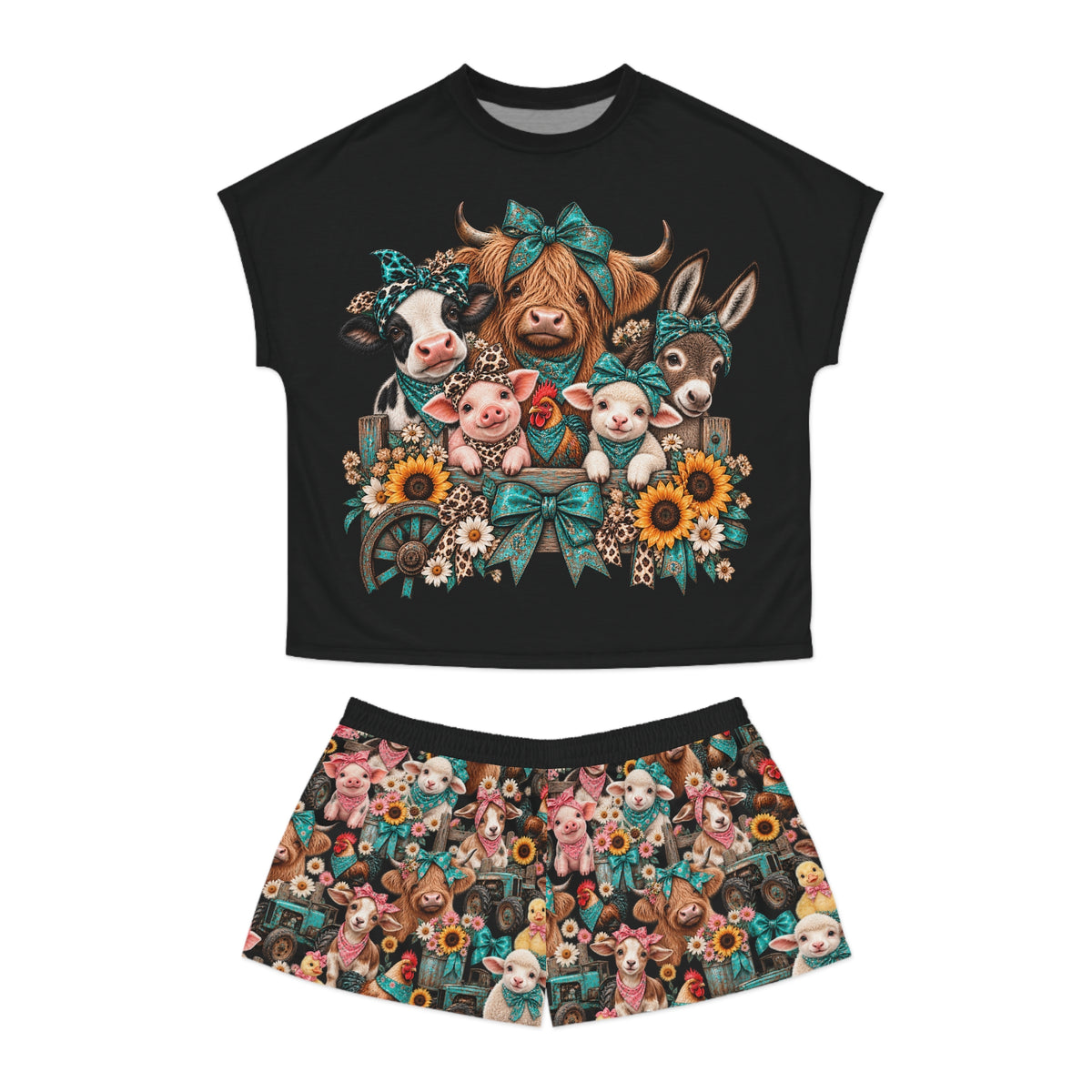 Farm Animal Pajama Set — Cute Cow, Pig & Sheep Shorts Sleepwear