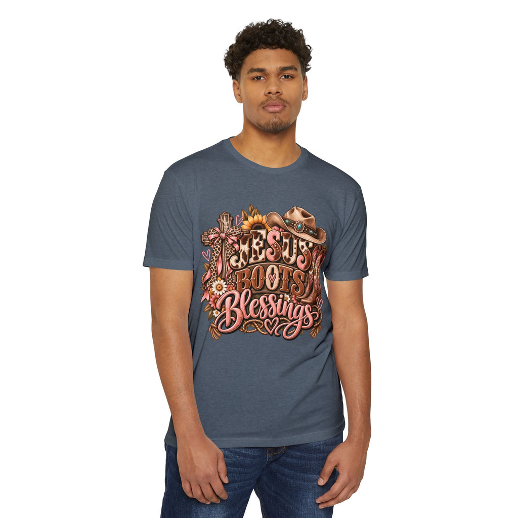 Jesus Boots & Blessings T-Shirt — Western Faith Cowboy Graphic Tee