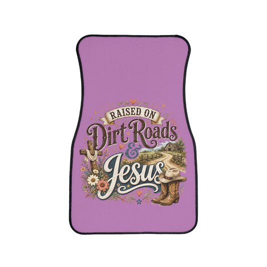 Car Floor Mat — "Raised on Dirt Roads & Jesus" Cowboy Floral Auto Floor Rug