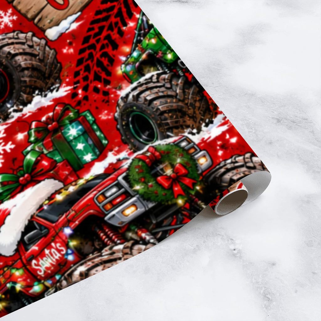 3Pack Gift Wrapping Paper Sheets christmas monster trucks