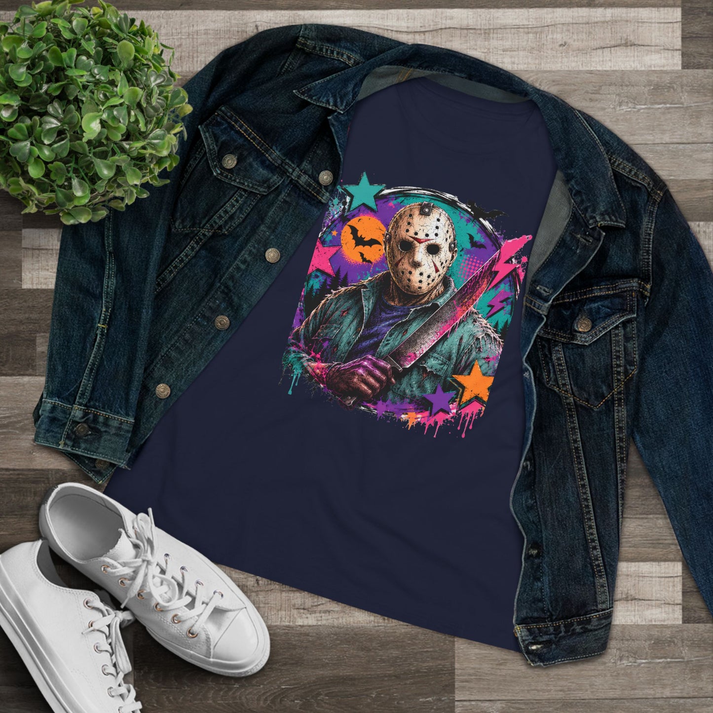 Horror Retro Jason Tee — Neon Slasher Halloween Women’s T-Shirt