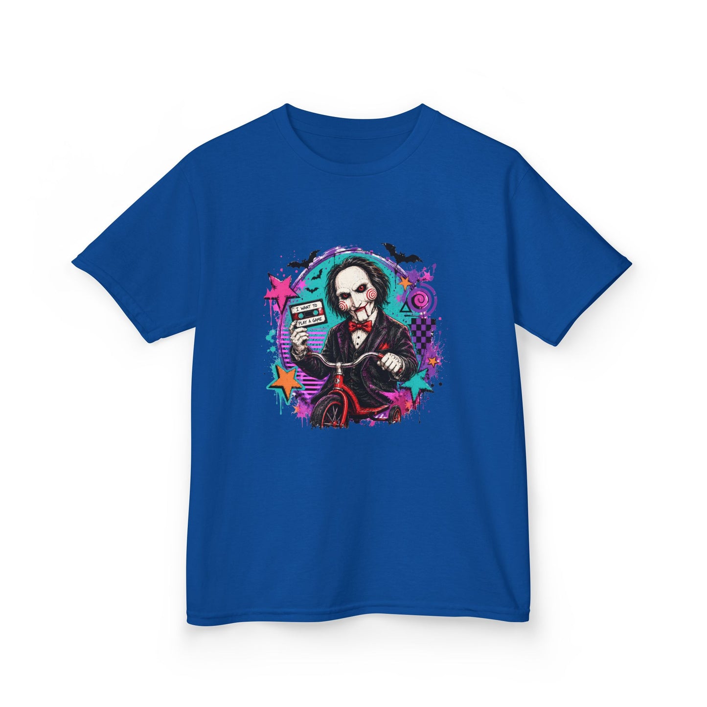 Kids T-Shirt - Colorful Creepy Puppet Horror Design (Saw-Inspired)