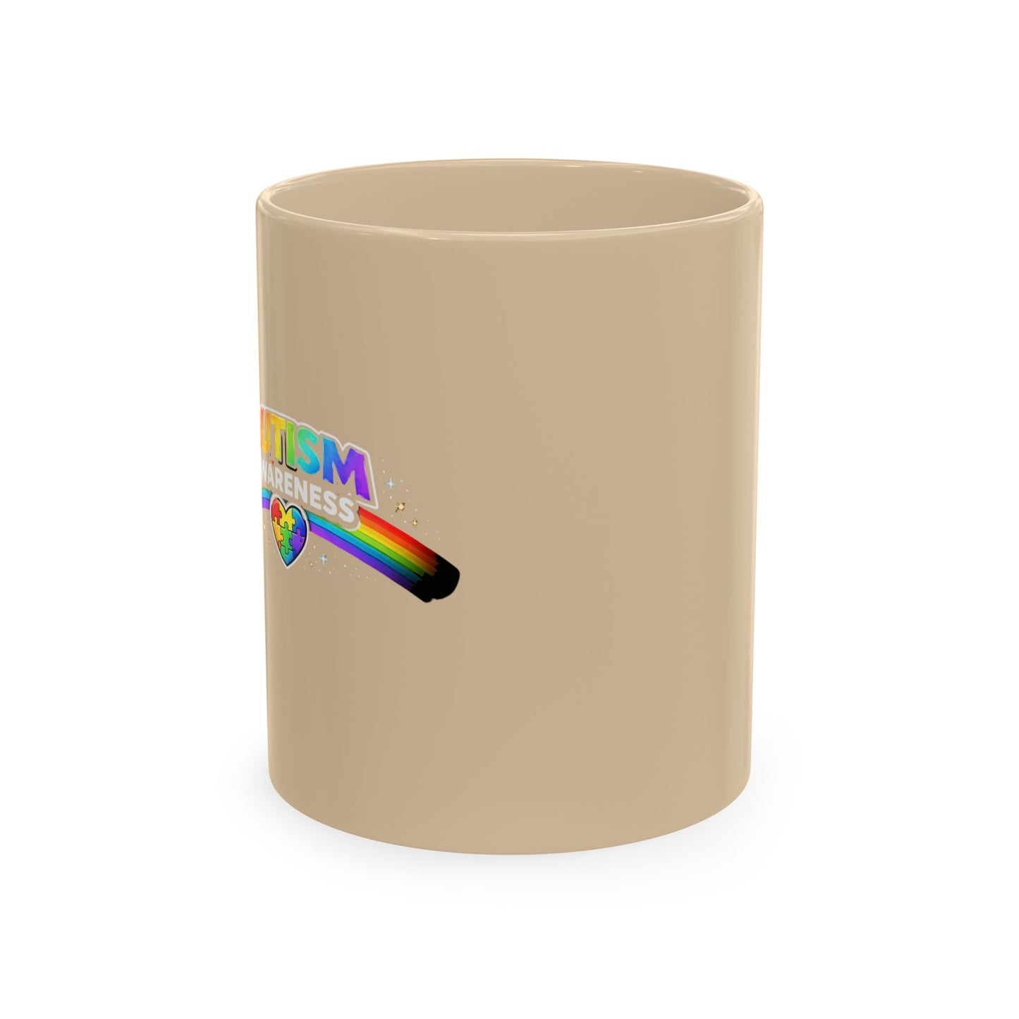Autism Awareness Ceramic Mug — Rainbow Heart Puzzle Support Cup